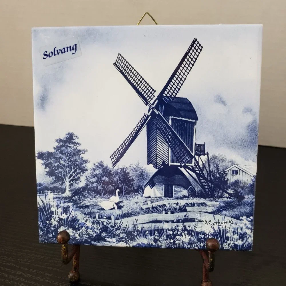 Dutch Delft Blue Windmill Tile